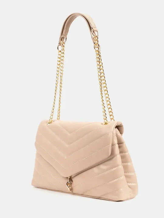 Beige Shoulder Bag with Gold Chain