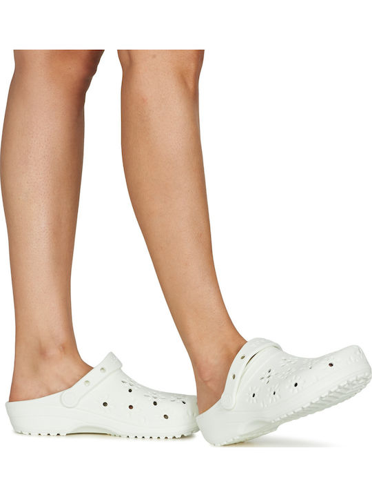 Crocs Classic Floral Femei Saboti Albe