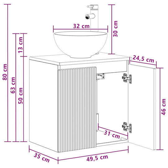 vidaXL Badezimmer Waschtisch-Einheit Ohne Waschbecken M49.5xB35xH63cm Weiß