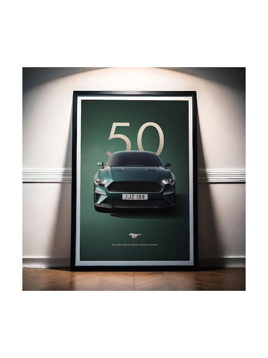 Poster 50 Years Mustang Car Cr001 30cm X 40cm Frame Dark Natural Wooden Brown