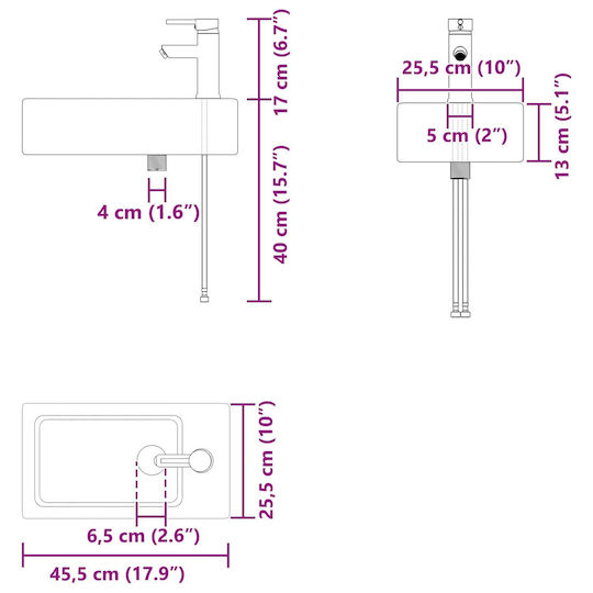 vidaXL Плот със Смесител 45.5x22.5x84 см Бял