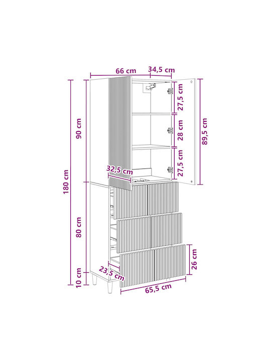 Floor Standing Living Room Display Cabinet made of Particle Board Black 65.5x23.5x180cm