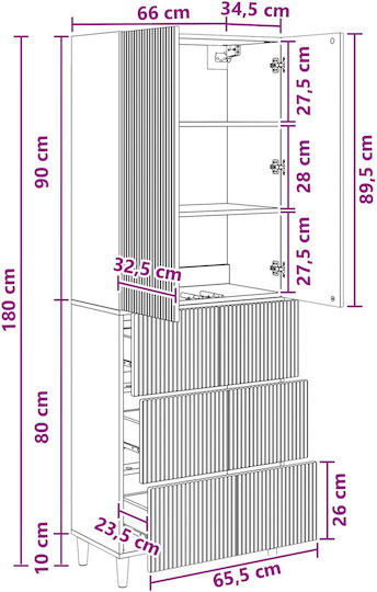 Living Room Display Cabinet Made of Black Particle Board 65.5x23.5x180cm