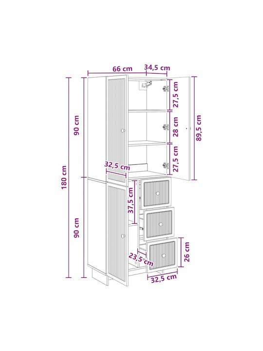 Wand Wohnzimmer Vitrine aus Spanplatte Grau 66x34.5x90cm