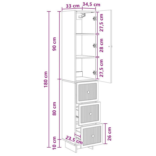 vidaXL Bathroom Column Cabinet Wall Hung M33xD34.5xH90cm Brown