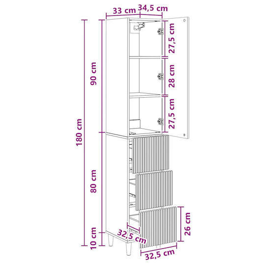 vidaXL Стенна Колона За Баня 33x34.5x90см Кафява