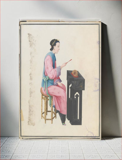 Watercolor Of Musician Playing Mu Yu, Chinese