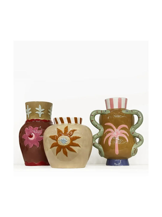 Ceramic Brown Palm & Snake Vase 17.3 X 12.5 X 22 Cm