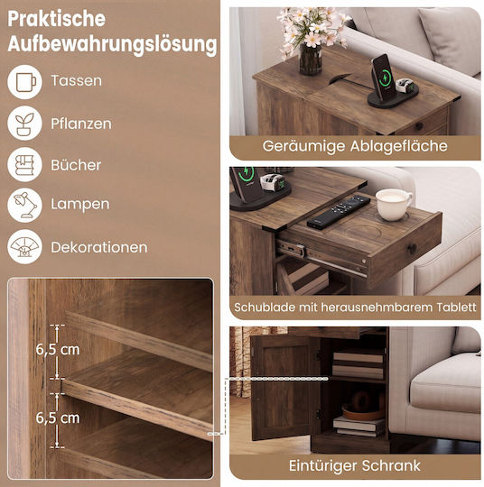 Wooden Bedside Table with Metal Legs Brown 60x35x62cm