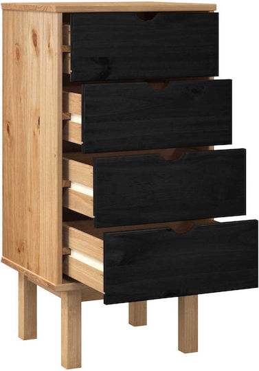 Kommode Schlafzimmer aus Massivholz Otta Schwarz 45x39x90cm