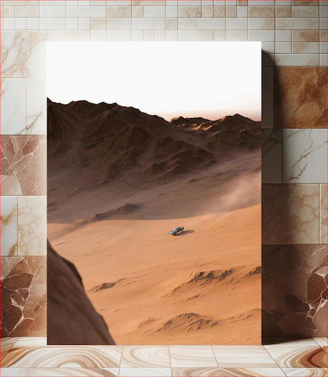 Car In The Desert Mountains Αυτοκίνητο Στα Βουνά Της Ερήμου σε Καμβά