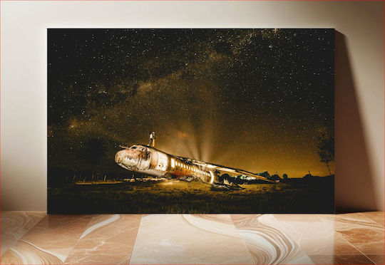 Πίνακας Abandoned Airplane Under Stars Εγκαταλελειμμένο Αεροπλάνο Κάτω Αστέρια 170x115
