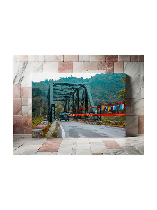 Панел Car Crossing Bridge In Scenic Landscape Графичен Пейзаж 80x50