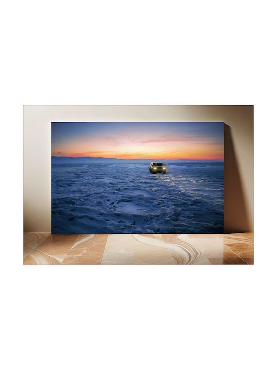 iLovePrints Gemälde Car On Snowy Plain At Sunset 80x50