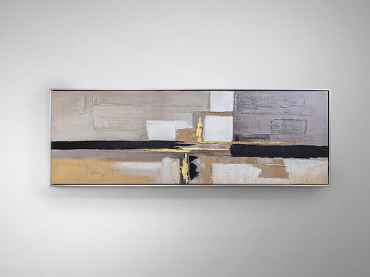 Confines Acryl Gemälde 145x50 Silberrahmen Weiß Grau Ecru Braun Schwarz Beige Bunt Gold