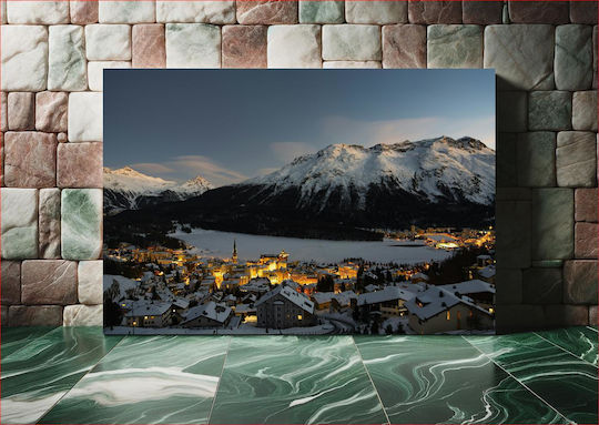 Πίνακας Nightscape Snowy Mountain Town Νυχτερινό Τοπίο Snowy Mountain Town 170x115 Πίνακας Nightscape Snowy Mountain Town Νυχτερινό Τοπίο Snowy Mountain Town 170x115