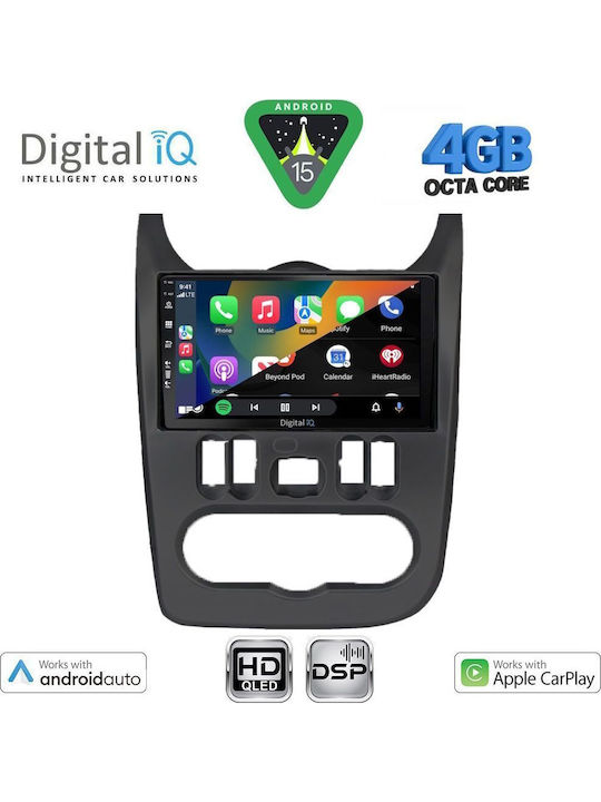 Digital IQ Car Audio System for Renault Logan Dacia Duster Logan Sandero 2006-2012 Bluetooth USB WiFi GPS Apple CarPlay Android Auto with 9" Touch Screen