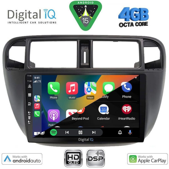 Digital IQ Car Audio System for Honda Civic 1995-2001 with A/C (Bluetooth/USB/WiFi/GPS/Apple CarPlay/Android Auto) with 9" Touch Screen