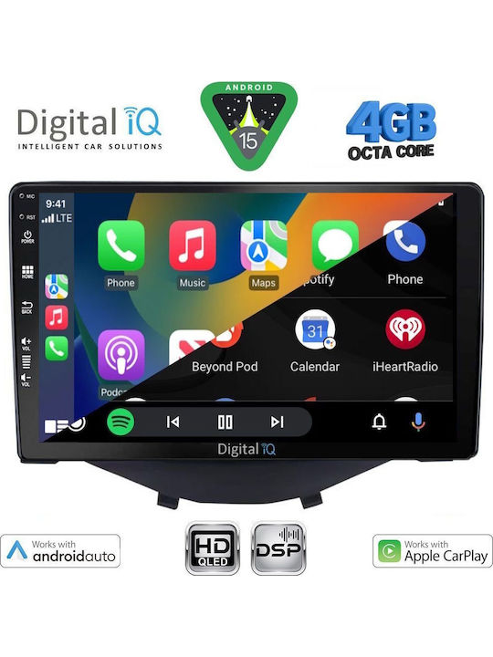 Digital IQ Auto-Audiosystem für Toyota Aygo 2014-2022 Bluetooth USB Eingebautes Wi-Fi GPS Apple CarPlay Android Auto mit 9 Zoll Touchscreen