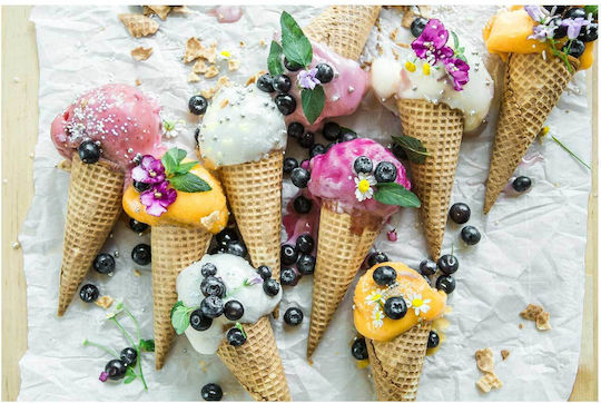 Painting Colorful Ice Cream Cones Berries Flowers Multicolored Ice Cream Cones Berries Flowers 150x100