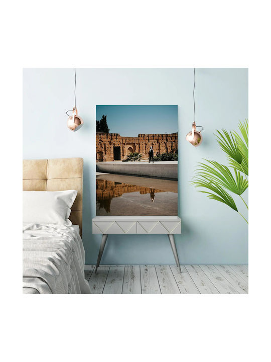 iLovePrints Gemälde Person Walking By Ancient Wall Reflection In Water 80x120