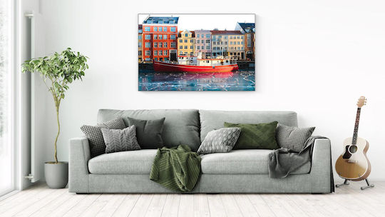 Painting Red Boat By Colorful Buildings Red Boat By Colorful Buildings 120x80