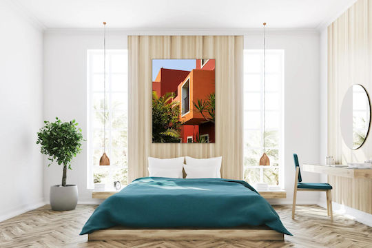 Colorful Modern Building With Greenery Πολύχρωμο Μοντέρνο Κτίριο Με Πράσινο σε Καμβά