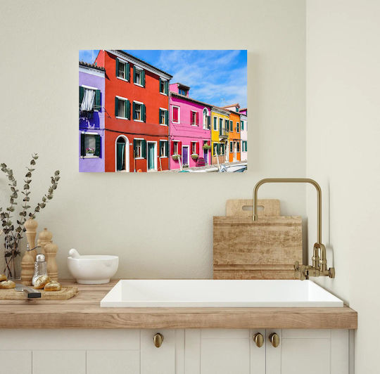 iLovePrints Gemälde Bunte Straßengebäude Bunte Gebäude der Straßen 150x100