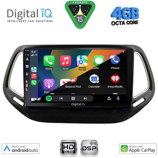 Digital IQ Car Audio System for Jeep Compass 2016-2021 Bluetooth USB WiFi GPS Apple CarPlay Android Auto with 10" Touch Screen