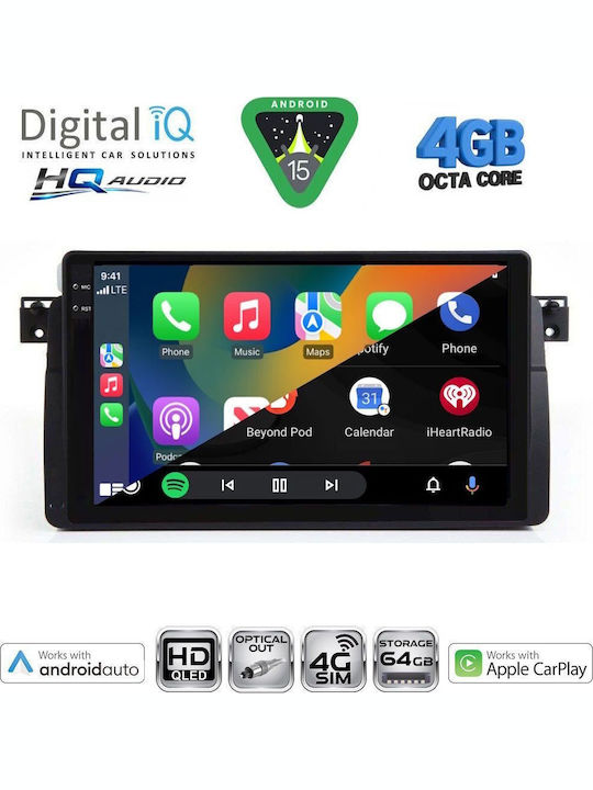 Digital IQ Car Audio System for BMW E46 1998-2005 Bluetooth USB WiFi GPS Apple CarPlay Android Auto with 9" Touch Screen