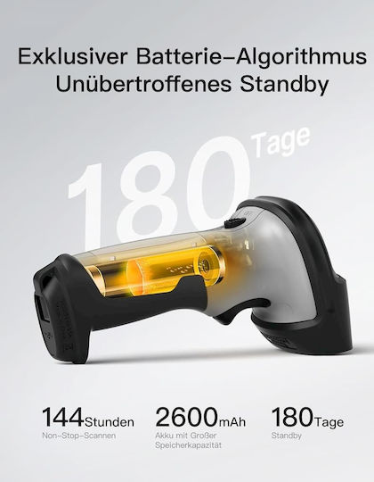 Inateck Handheld-Scanner Drahtlos mit 2D- und QR-Barcode-Lesefunktion