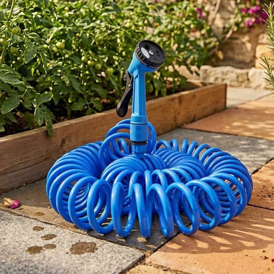Spiral Garden Hose 7.5m Watering Gun Blue