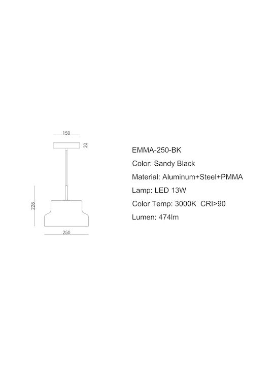 Sun Light Emma Pendant Ceiling Light Black