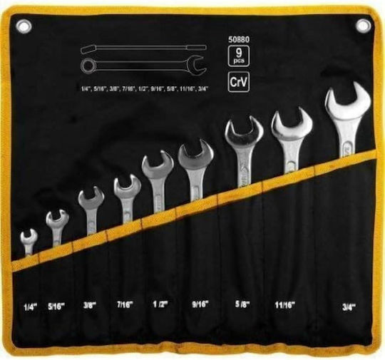 Vorel Flat Ring Wrench Set 9pcs 1 4"-3 4"