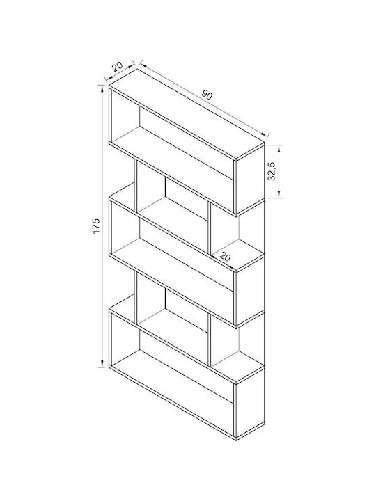 White Bookcase 90x20x175cm
