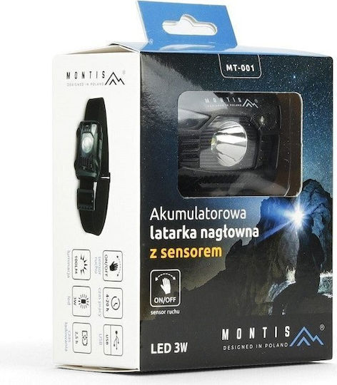 Montis Επαναφορτιζόμενος Φακός Κεφαλής LED με Μέγιστη Φωτεινότητα 100lm