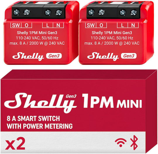 Shelly 1pm Mini Gen3 Intelligenter Schalter Wi-Fi & Bluetooth 8A 2 Stück