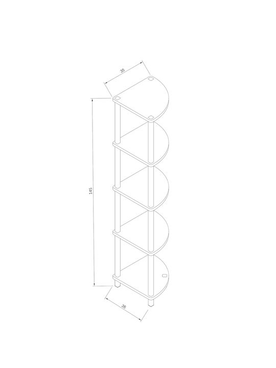 Γωνιακή Βιβλιοθήκη Μαύρο 35x35x145εκ.