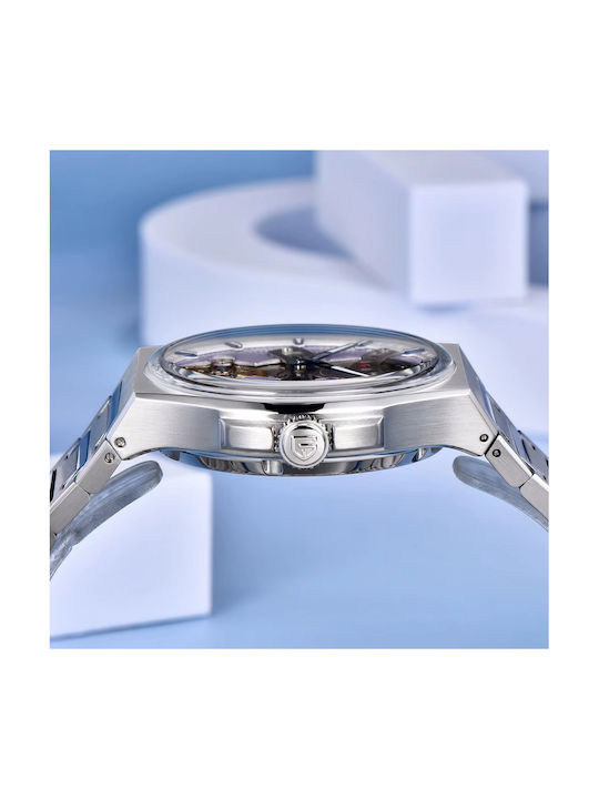Pagani Design Мъжки Часовник Автоматичен със Сребриста Метална Гривна