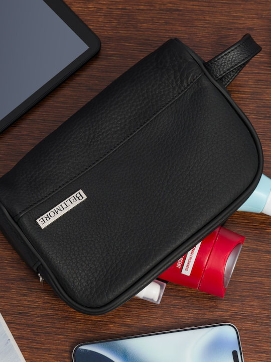 Black Leather Cosmetic Bag Elegant Travel Pouch Beltimore R24