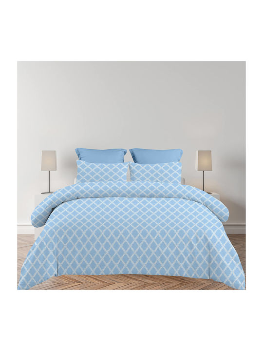 Astron Italy Lucia Set Bed Sheets for Single Bed with Rubber Hugger 100x200+30cm Lucia Blue (3 Pieces)
