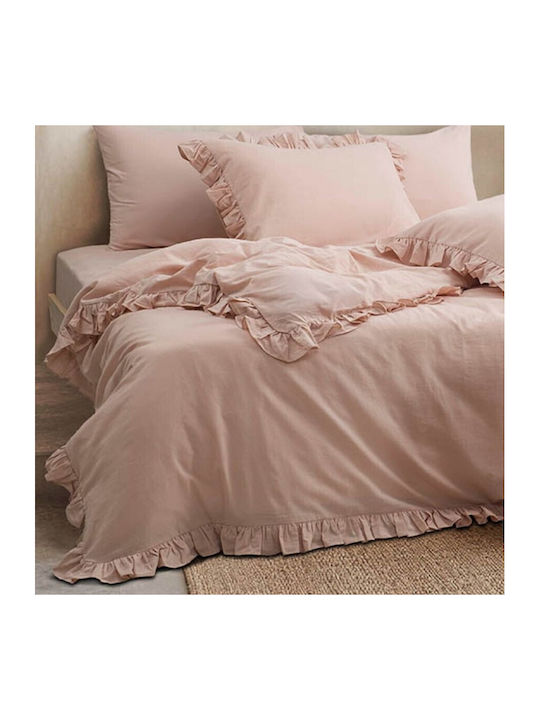Majoli Bahar Set Huse Pentru Pilote 100% Bumbac 160x220cm Simplă Cu Față De Pernă & 1 Cearceaf Powder Roz