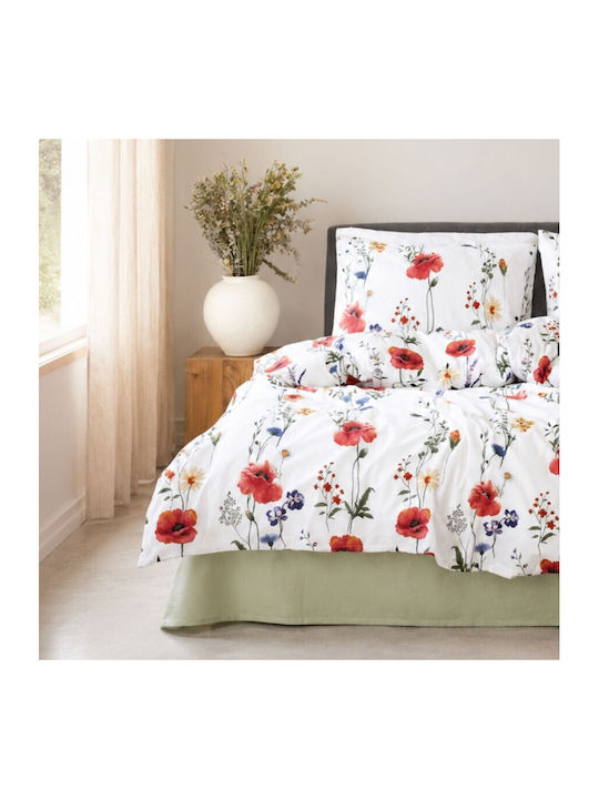 Majoli Bahar Set Huse Pentru Pilote 100% Bumbac 200x220cm Dublu Cu 2 Fețe De Pernă & 1 Cearceaf Roșii