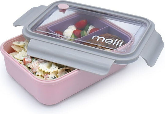 Melii Bento 3 Θέσεων Πλαστικό Παιδικό Δοχείο Φαγητού 1.25lt Ροζ