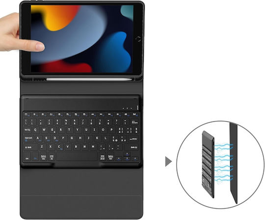 Qwerty Ipad 10,2 7., 8. und 9. Generation Hülle Kunstleder Schwarz