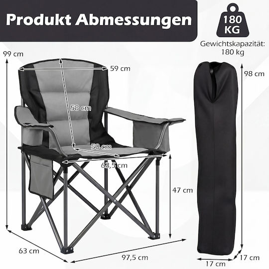 Costway Beach Chair Black 99x63x97.5cm
