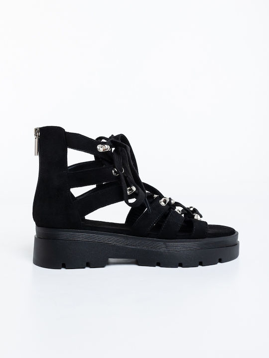 Damen Flache Sandalen Schwarz