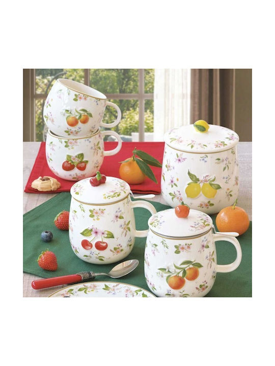 Porcelain Mug 450ml Metallic Strainer Fancy Fruit Easy Life 3421fanf-b