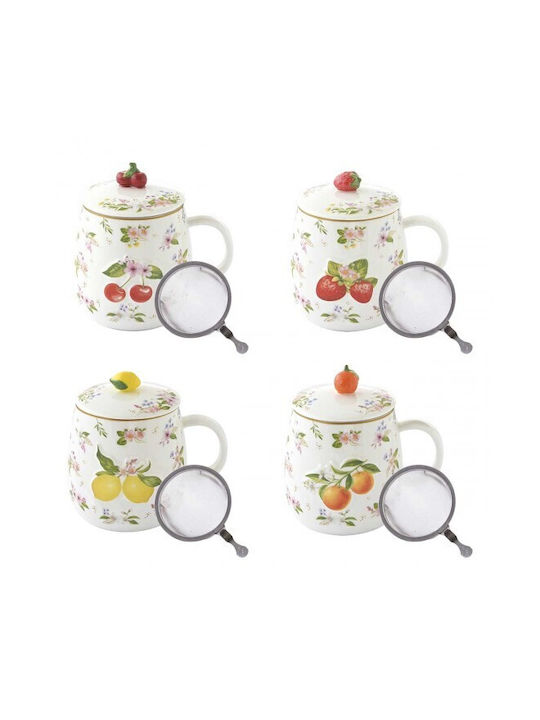 Porcelain Mug 450ml Metallic Strainer Fancy Fruit Easy Life 3421fanf-a