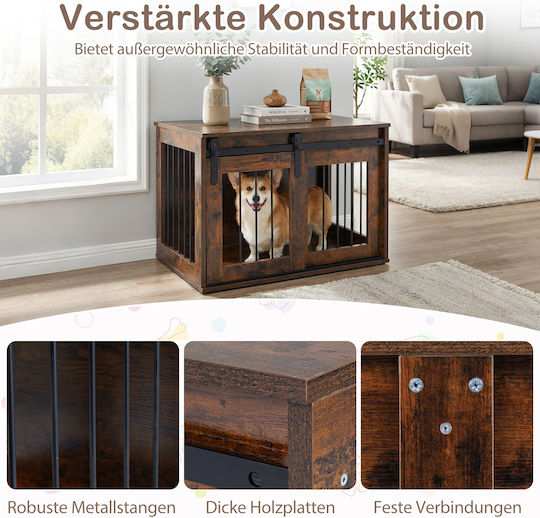Costway Metal Dog House with Door Interior Brown 57x54x80cm